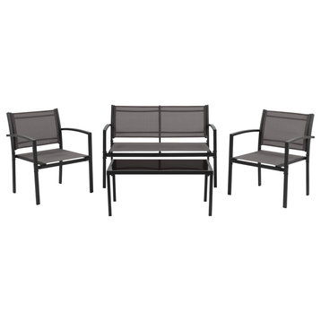 CorLiving 4 Piece Patio Conversation Set without Cushions for Small Spaces, Grey