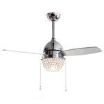 Whoselamp - 42in Chrome Crystal 3 Blades Ceiling Fan with Pull Chain Control - Bring an antique and contemporary look to your decor with this modern style crystal ceiling fan. This chrome crystal drum shade ceiling fan features a chrome rounded housing. The room will be bathed in excellent and glamorous light refractions when it's on. The adoption of 3 blades will sufficiently move plenty of air for active circulation. The reversible airflow promises the use of fan all year around. This fully functional and decorative ceiling fan will be perfect for adding elegant details to your home.