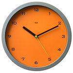 Bai Design Inc. - 10" Designer Wall Clock Gotham Tangerine - Contemporary font with bright tangerine dial. Quality quartz movement. Requires one AA battery to operate.