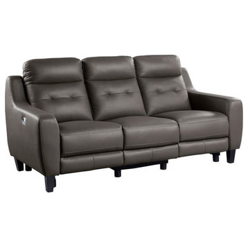 Bowery Hill 19.5" Modern Leather Power Double Reclining Sofa in Grayish Brown