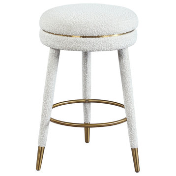 Coral Boucle Fabric Stool, Cream, Counter Stool