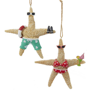 Kurt Adler Whimsical Beach Starfish Couple in Swimsuits Ornament Set of 2