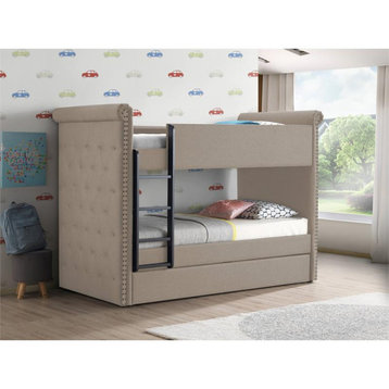 Bowery Hill Wood Twin over Twin Bunk Bed and Trundle in Beige