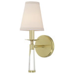 Crystorama - Crystorama 8861-AG 1 Light Wall Mount in Aged Brass with Silk - Both timeless and transitional, the minimalist design makes the Baxter ideal for any space in the home. With a distinctive lucite tail and tapered white silk shade, this fixture is a smart choice for a hallway, bathroom, bedroom, or flanked on both sides of a fireplace.
