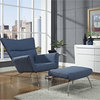 Modern Contemporary Living Room Lounge Chair and Ottoman, Blue Tweed
