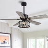 52" Crystal Chandelier 5-Blade Ceiling Fan with Remote Control and Light Kit, Black