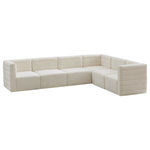 Meridian Furniture - Quincy Velvet Upholstered 6-Piece L-Shaped Modular Sectional, Cream - Show them all that less is more with the minimalist look of this Quincy velvet cloud-like comfort modular sectional. This elegant chair features a simple design that's all about comfort and modern style. The soft cream velvet upholstery is sleek to the touch, and the back of the unit features deep horizontal channel tufting for a look that wows. Because this is a modular seating option, you can pair it easily with other items in the Quincy collection to create a look you love. Latches underneath make it easy to mix and match items from the collection.