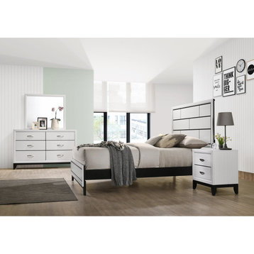 Contemporary Bedroom Set, Carved Panel Head & Footboard With Tapered Legs, White, Queen