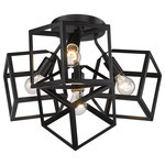 Golden Lighting - Golden Lighting 2086-4SF BLK Cassio BLK 4 Light Semi-Flush in Matte Black - Strong, industrial lines and a unique geometric design are the basis of the Cassio series. Dramatic, double edges and bold lines make Cassio a focal point that is sure to add visual interest to any space. As if frozen in space, exposed lamps sit within suspended 3-dimensional cubes. The open, glass-free cage lends an airy, playful tone while providing utility in the form of widespread light and easy bulb changes.