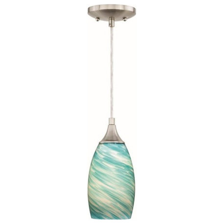 Milano 4.75" Mini Pendant Celeste Wave Glass Satin Nickel