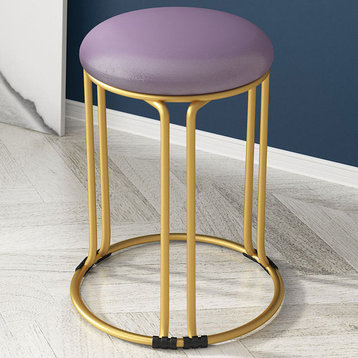 Nordic Suede and Leather Stacked Dining Round Stool, Purple, Leather
