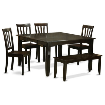 East West Furniture Parfait 6-piece Wood Dining Set with Bench in Cappuccino