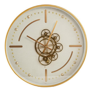 Yosemite Home Decor Gilded Round Modern Metal Gear Clock in Gold