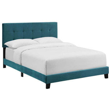 Modway Amira Queen Modern Style Performance Velvet Bed in Sea Blue