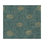 French Marigold Wallpaper, Teal Green, Gold