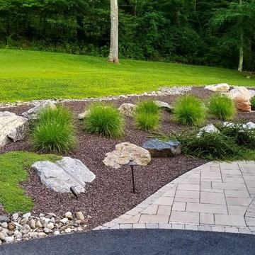 Vinyl pool with Waterfall, Landscape Lighting and Landscaping