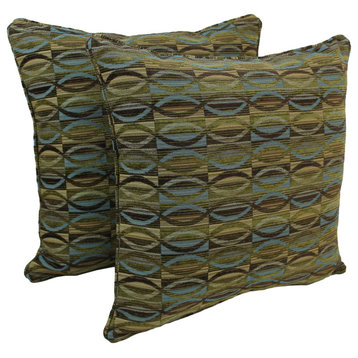 25" Double-Corded Jacquard Chenille Square Floor Pillows Set of 2, Earthen Waves