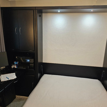 Savona Murphy Wall Bed with Shelf Leg, Custom Slats, Custom Pier, Attached Desk