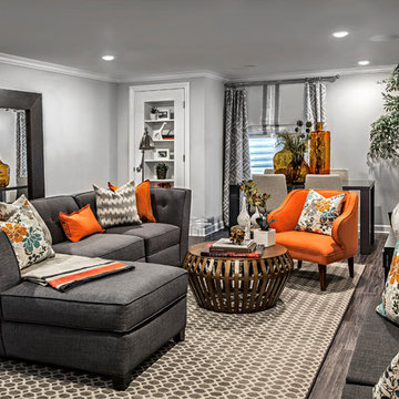 Family Living Basement Gray and Orange