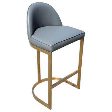 Gold Frame with Gray Faux Leather Kitchen Island Counter Bar Stool