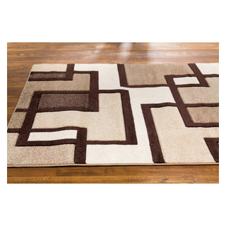 Bliss Rugs Transitional 5x8 Area Rug (5'3'' x 7'3'') Striped Border Black, Cream Indoor Outdoor Rectangle Easy to Clean