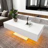 Modern Coffee Table, Spacious Rectangular Top With RGB Lights, High Gloss White
