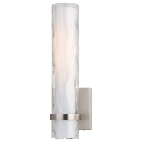 Vilo 4.5-in W 1 Light Matte Black Wall Sconce Light with Full Backplate, Satin Nickel, 4.25-in. W X 13.5-in. H X 4-in. D