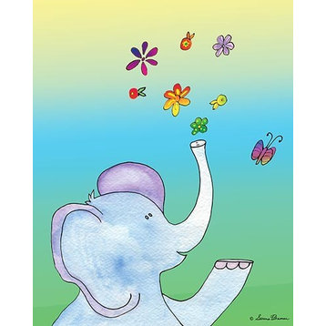 Elephant with Flowers, Ready To Hang Canvas Kid's Wall Decor, 11 X 14