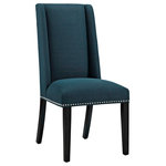 Lexmod - Baron Parsons Upholstered Fabric Dining Side Chair, Azure - Explore the vast riches of a treasured heritage with the Baron Dining Chair. Designed to resonate elegance, Barons features a charming back and polished nailhead trimmed seat with a dash of grace and noble appeal. Complete with dense foam padding, fine fabric upholstery, solid wood frame and legs with non-marking foot glides, Baron is a stylish dining chair perfect for the modern home.