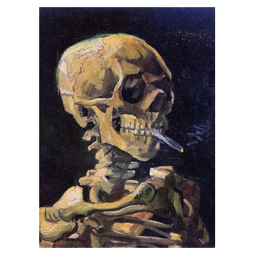 Vincent Van Gogh a Skull with Burning Cigarette Premium Canvas Print
