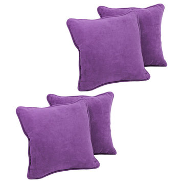 18" Double-Corded Solid Microsuede Square Throw Pillows, Set of 4, Ultra Violet