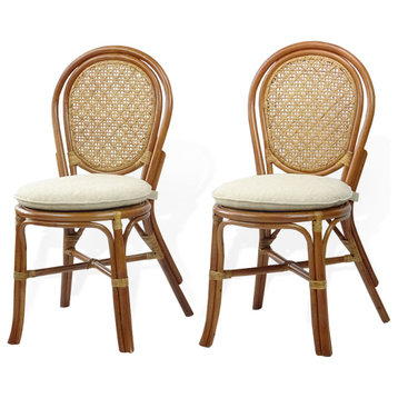 Set of 2 Denver Dining Rattan Wicker Armless Side Chairs w/Cream Cushions, Colon