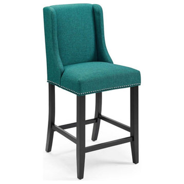 Modway Baron 26.5" Solid Rubberwood Polyester Fabric Counter Stool in Teal Blue