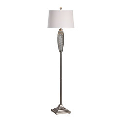 Uttermost - Uttermost Lonia Embossed Smoke Gray Glass Floor Lamp - Floor Lamps