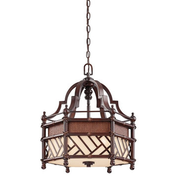 Cayman Bronze 3-Light Chandelier With Beige Fabric Shade and Diffuser