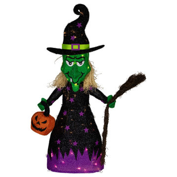 39" LED Lighted Witch With Broom Outdoor Halloween Decoration