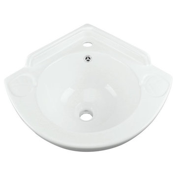 White Corner Wall Mount Bathroom Sink 20.5" Ceramic Bowl with Overflow