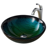 Kraus USA - Glass Vessel Sink, Bathroom Arlo Faucet, PU Drain, Mounting Ring, Chrome - Upgrade your bathroom with a KRAUS vessel sink and faucet combo. The glass vessel sink pairs perfectly with the beautiful bathroom faucet, creating a striking centerpiece that complements any bathroom decor. Comes in a range of colors for a look that's uniquely yours