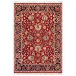 Bareens Designer Rugs - Pak Persian Mica Red/Blue Wool Rug 8'1'' x 10'0'' - Designed with mesmerizing intricacy and gorgeous color palette, this hand-knotted masterpiece demonstrates the beauty and electrifying thrill of Pak Persian art. These meticulously hand-knotted Pak-Persian rug is made with pure wool and features breathtaking traditional, transitional, and tribal designs in bold luxurious color pallets. Known for their intricate designs these rugs are a reproduction of Persian rugs, made in Pakistan with unique Mughal designs. Made by master weavers using the same Persian texture, design and dying technique, we wanted to produce the most significant manifestation of Persian art, life, and culture. This rug is most famous for its exceptional quality, incredible designs, patterns, and vibrant rich color. Pak-Persian rugs made with Persian weave with high knot counts, which enables the high intricacy and detail found in the patterns are also referred to as "State of art", each color adds a rich beautiful detail in the artwork of this rug. The design, color, and beautiful chromatic composition with a vibrant sheen with intricate designs, exude beauty, elegance, and quality make this rug a masterpiece of its own.
