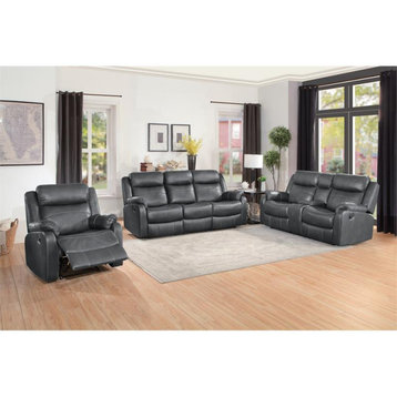 Pemberly Row Traditional Microfiber Reclining Chair in Dark Gray