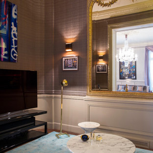 Home theater - transitional home theater idea in Paris