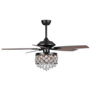 52 Crystal Chandelier Ceiling Fan with LED Light and Remote Control, Black