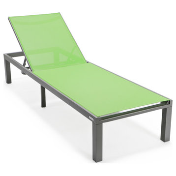 LeisureMod Marlin Patio Chaise Lounge Chair With Gray Frame, Green