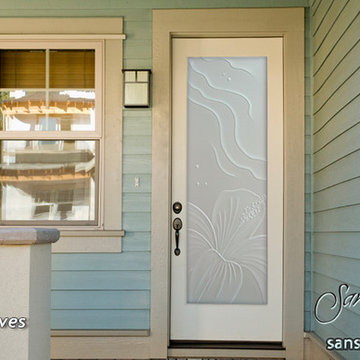 Hibiscus Calla Lillies 3D Private Glass Front Doors - Exterior Glass Doors - Gla