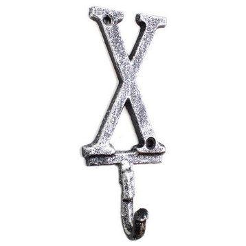 Rustic Silver Cast Iron Letter X Alphabet Wall Hook 6''