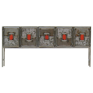 Recycled Metal Credenza, Red & Silver