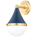Mitzi - 1 Light Wall Sconce, Blue - With a slight nod to the nautical, Ciara reimagines a classic design in a way that feels current and modern. A conical metal shade holds an opal glossy glass diffuser creating an overall teardrop silhouette. The beveled Aged Brass band at the center separates the shade and the diffuser while the exposed hardware adds a subtle industrial edge. The shade is available in a clean Soft Cream finish or a refined Soft Navy.