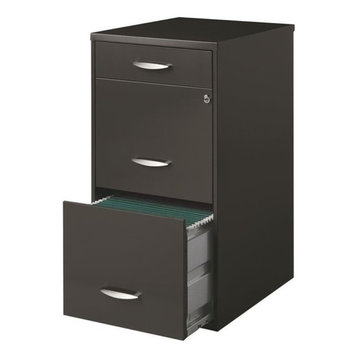 Pemberly Row Contemporary Metal Gray 3 Drawer File Cabinet with Pencil Drawer