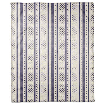 Watercolor Stripes Dots 50x60 Throw Blanket, Navy