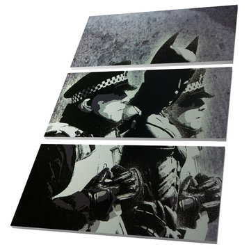 Banksy Batman and the Police Canvas Triptych Wall Art, 48"x30"